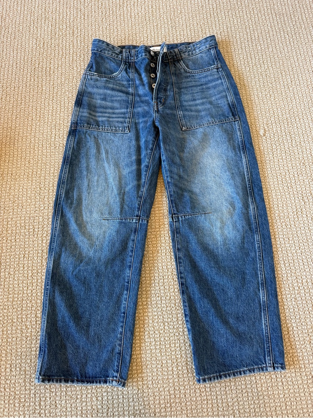 Madewell Medium Blue Wide-Leg Patch Pocket Jeans